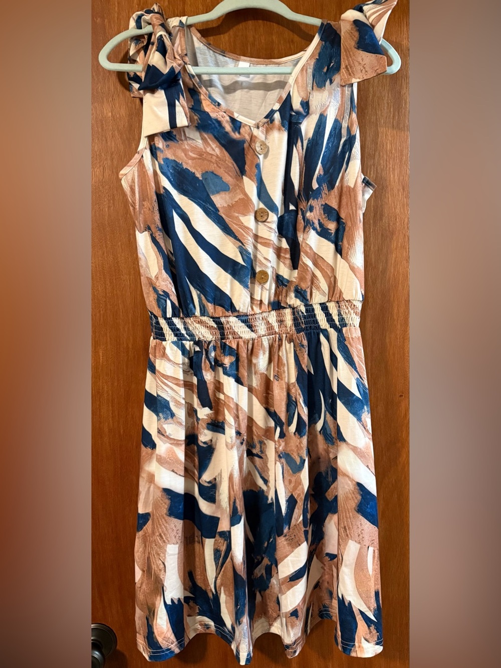 Cupshe Navy, Tan & White Sleeveless Button-Front Casual Dress